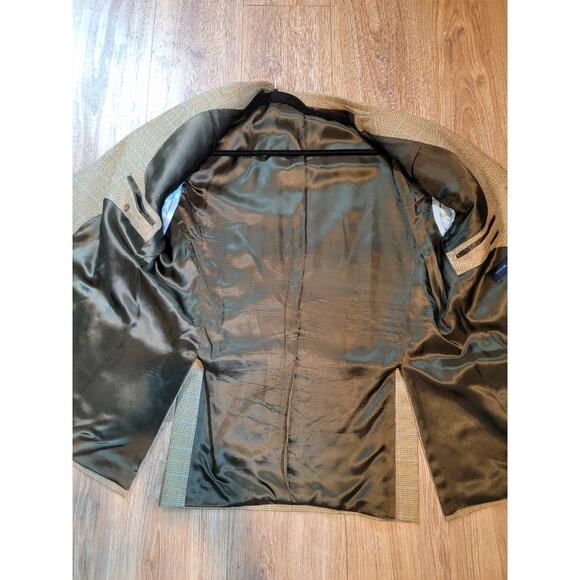 David Chu Wool Cashmere Blazer Sport Coat Sz 46 Tan Men's Plaid - Picture 5 of 14